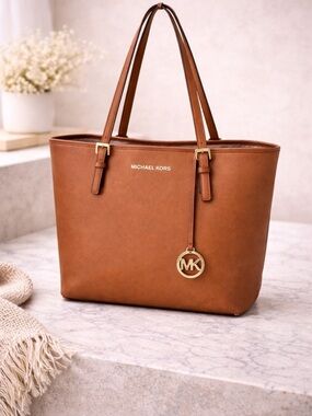 Michael Kors brown Leather Tote Gold Hardware Structured Shoulder bag